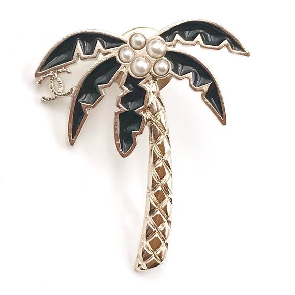 Chanel Light Gold Palm Tree Pearl Pin - Picture 1 of 3